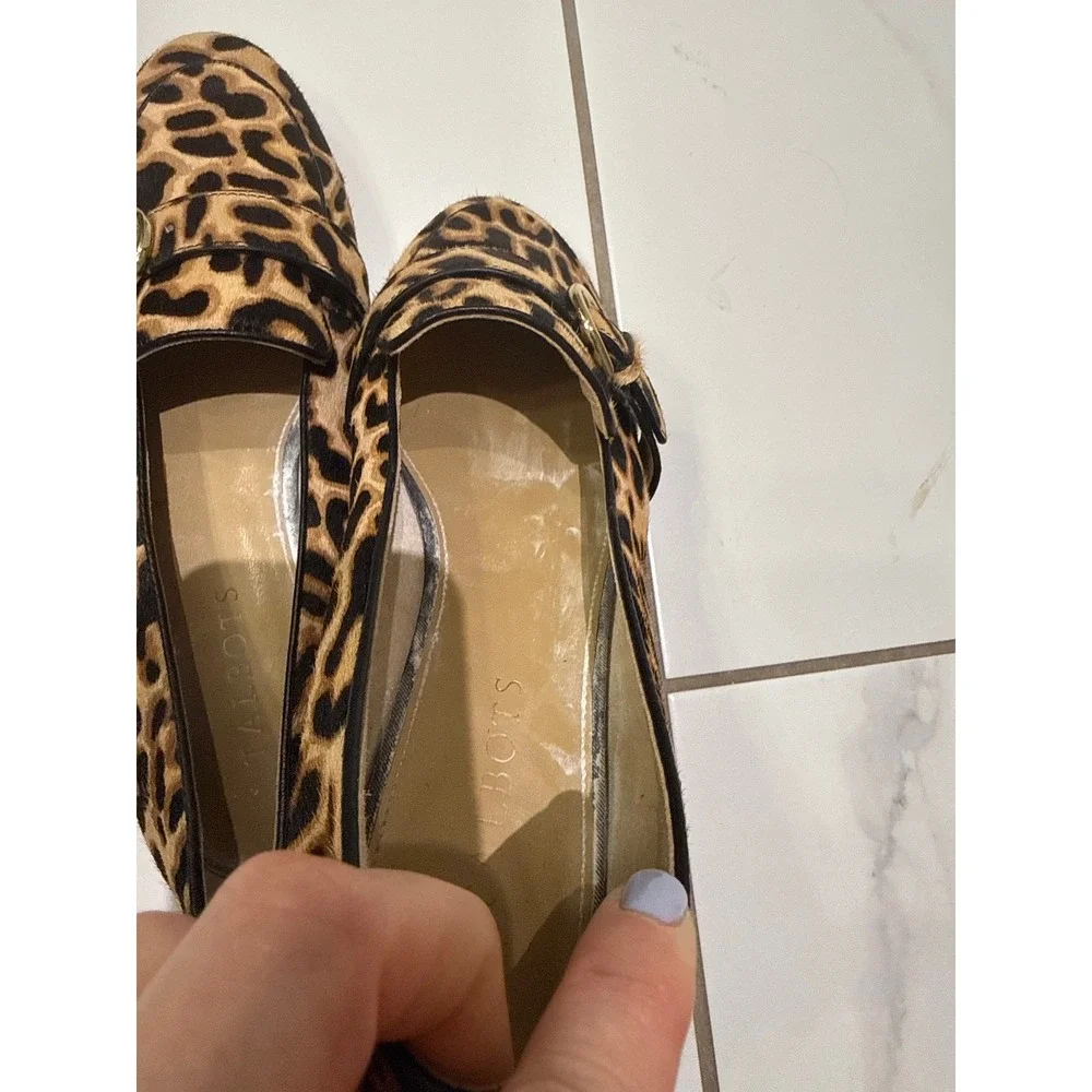 Talbots‎ Womens Leopard Print Hair Calf Loafers Pointed Toe Buckle Flats Size 8M